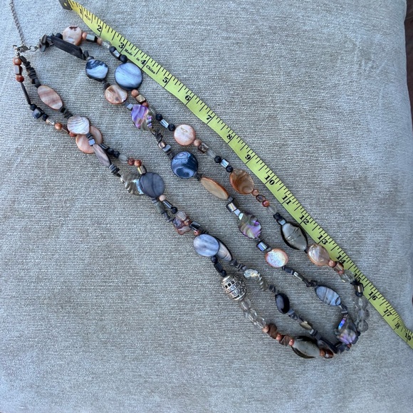 Artisan Multi Strand Necklace Neutral Colors Silver Tone Accents Long Length - Picture 4 of 8